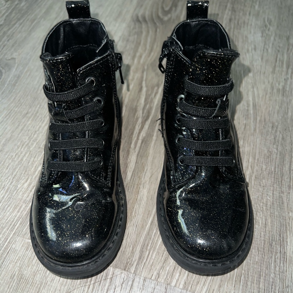 Toddler Girl black, glittered combat boots